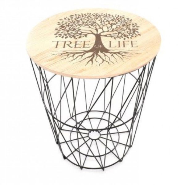 Tree Life Side Table Wood Lid on Black Frame