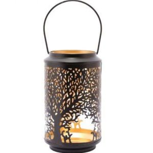 Tree Cutout Black Lantern 15x25cm