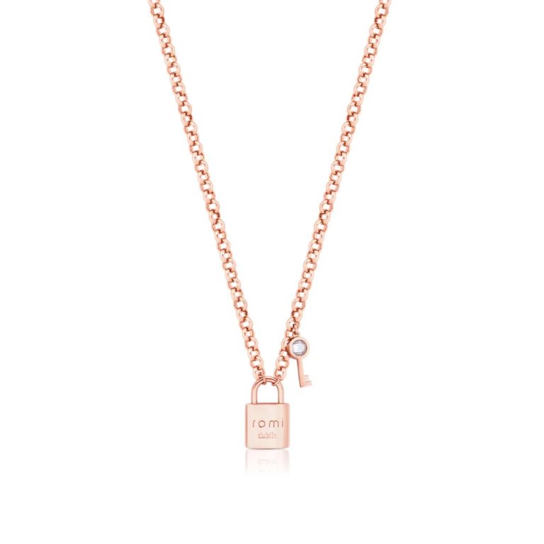 Romi Rose Gold Padlock Circle Chain Pendant Allens Jewellery