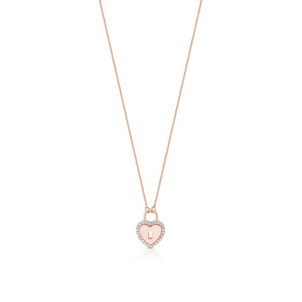 Romi Rose Gold Padlock Pave Heart Pendant