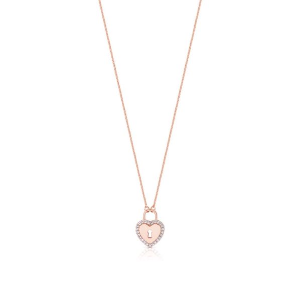 Romi Rose Gold Padlock Pave Heart Pendant