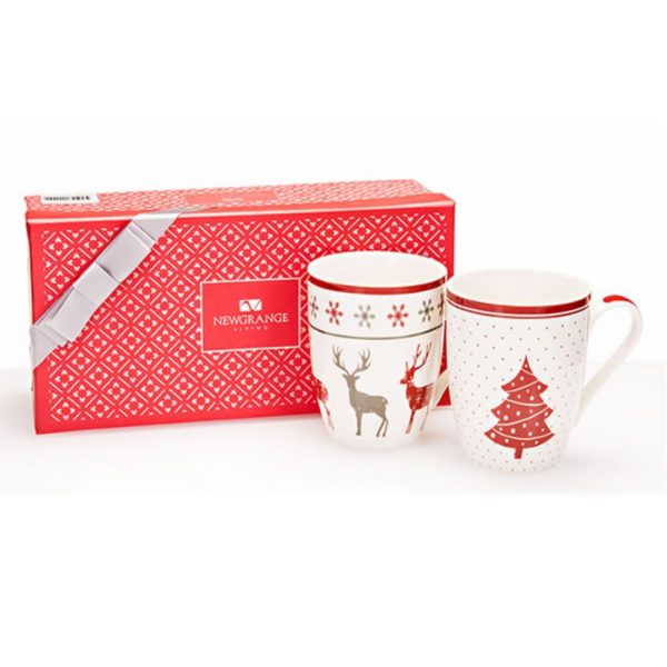 Newgrange Comet Bone China Mug Pair Red and Cream