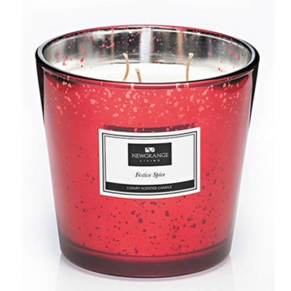 Festive Spice Luxury 3 wick Candle Red Glass