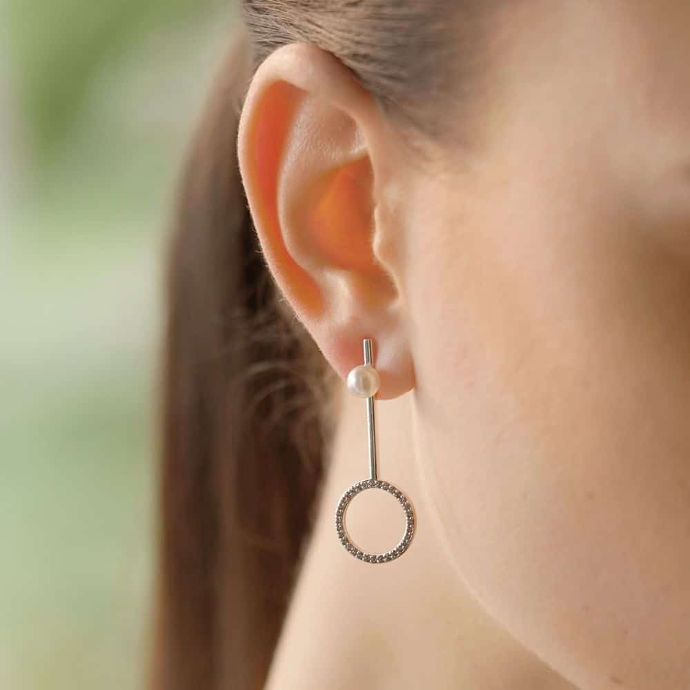 Drop Earrings with Clear and Pearl Stone Settings Allens Jewellery