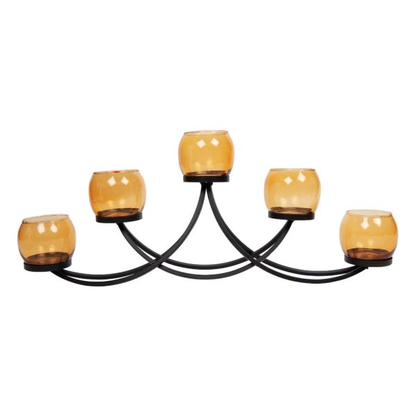 Black Metal Candle Holder 5 Gold Glass Cups