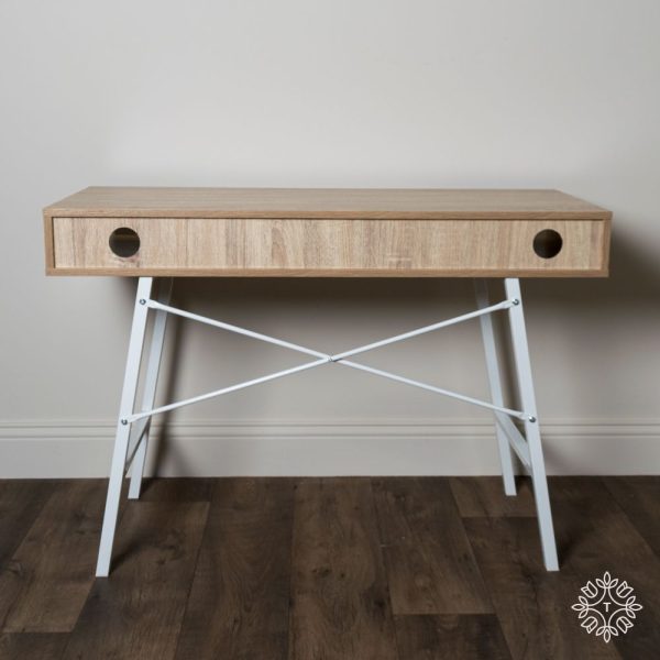 Console Desk Oak With White Frame