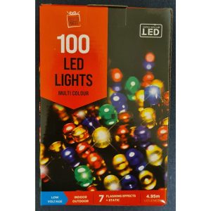 100 Multi Coloured LED Lights with Plug 5m