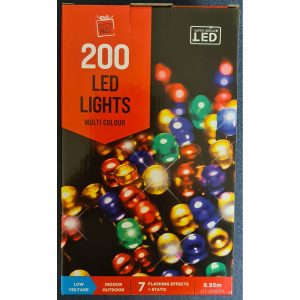 200 Multi Coloured LED Lights Plug 10m Lit Length