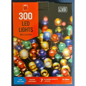 300 Multi Coloured LED Lights Plug 15m Lit Length