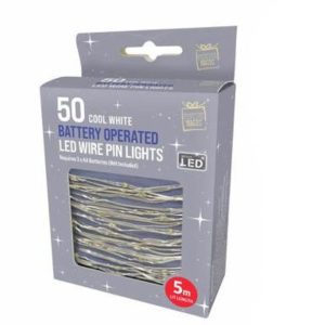 LED Wire Pin Lights 5m White Battery