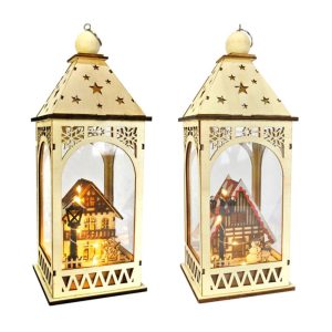 Kraft Wooden Lantern Light Up H30cm