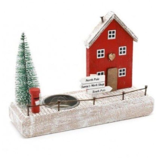 Wooden Xmas House with TLight Holder