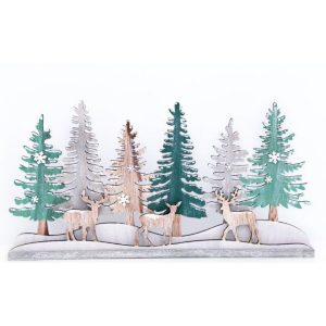 Wooden Tree and Deer White and Green
