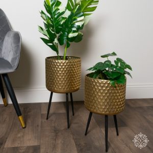 Farah Set of 2 Gold Planters With Stand