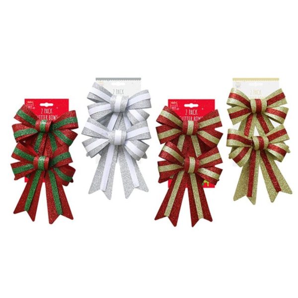 Glitter Bow with Stripe 2 Pack Medium
