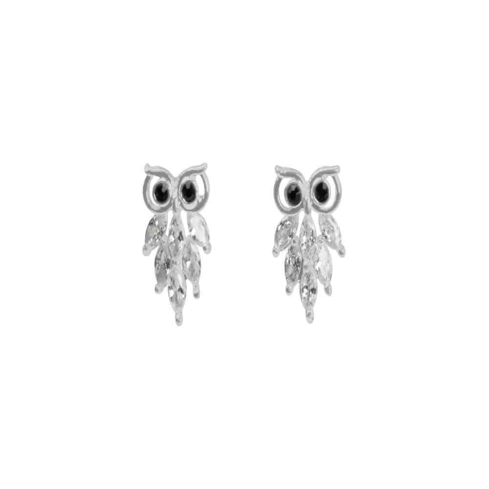 Rhodium Stud CZ Crystal Owl - Allens