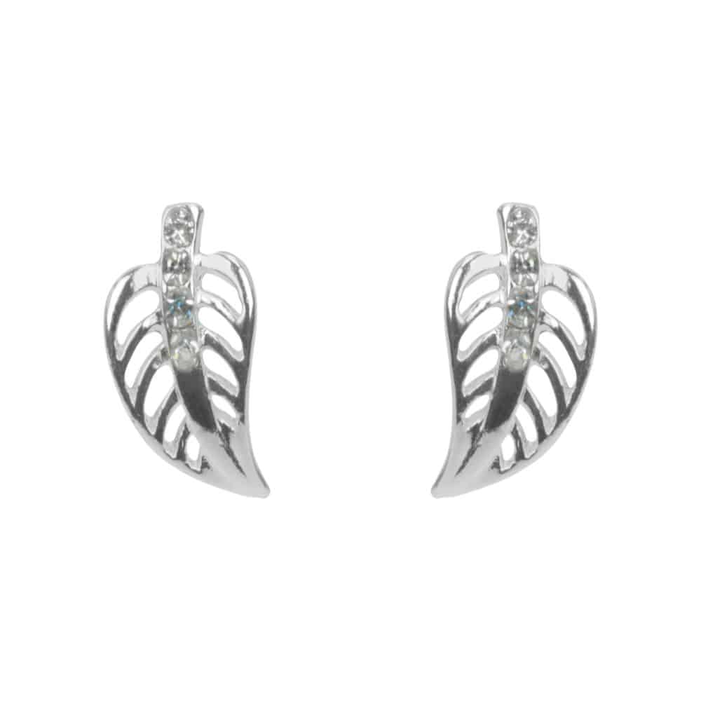 Silver Crystal Leaf Earrings - Allens
