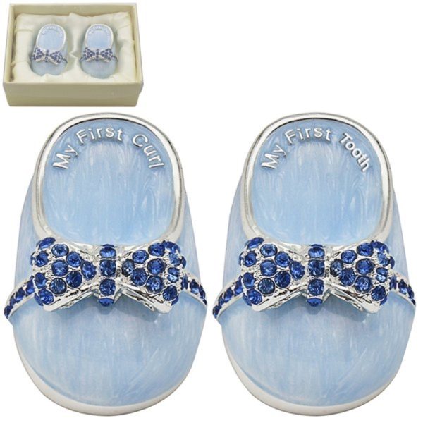 Silver Plated First Tooth and Curl Shoes Blue - Allens
