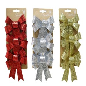 3pc Luxury Glitter Bow Set 3 Assorted Colours