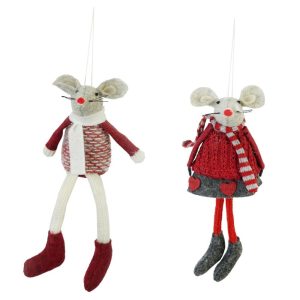 Knitted Mouse Dangly Leg Decoration 2 Asstd 9x5cm