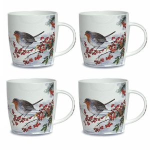 Robin Set of 4 China Mugs in Gift Box