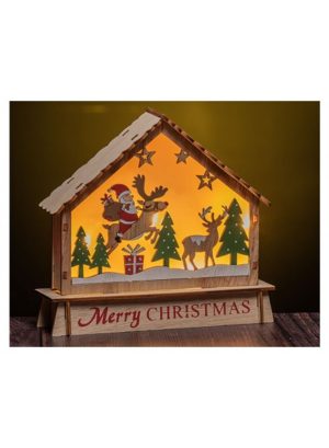 Wooden LED Santa House 16cm
