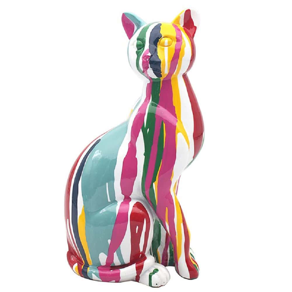 drip art sitting cat 14x11x25cm