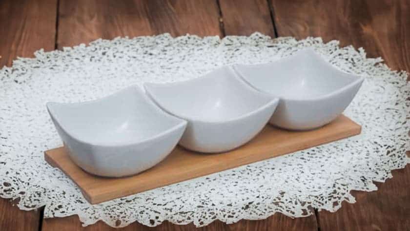 Bamboo and Ceramic Appetizer Set of 4