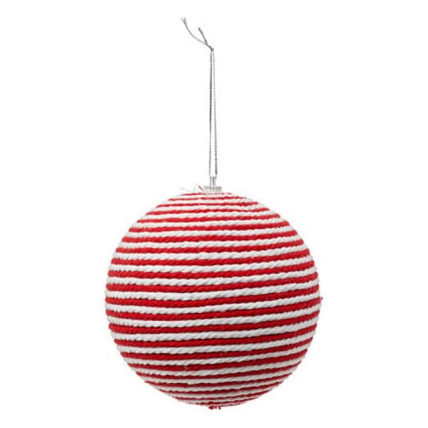 bauble with rope white and red 10cm
