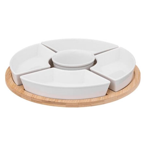 round bamboo serving board with 5 dishes d27cm