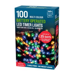 battery 100 timer multicoloured led lights 3xaa 6m