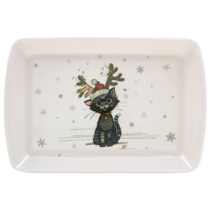 xmas bug art kitten with antlers small tray