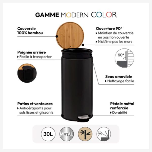 round black metal 30l pedal bin