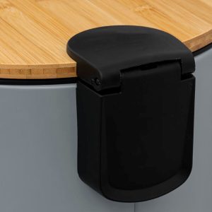 30l round grey metal and bamboo pedal bin