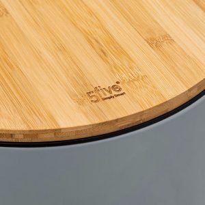 30l round grey metal and bamboo pedal bin