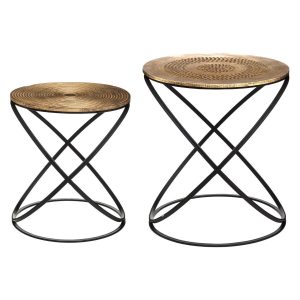 ethnic set of 2 tables wood and metal
