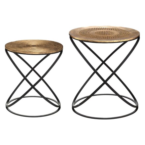 ethnic set of 2 tables wood and metal