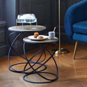 ethnic set of 2 tables wood and metal