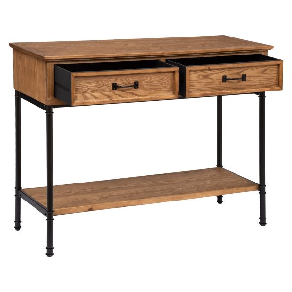 console 2 tier pine colour black metal legs