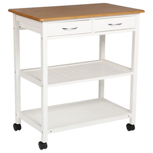 white wood bamboo kitchen trolley h87xl78xd48cm