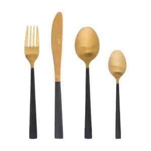 16pc black and gold cutlery set