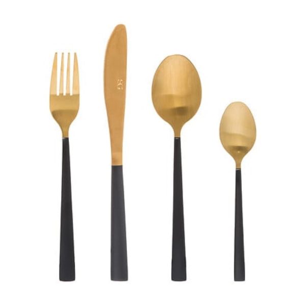 16pc black and gold cutlery set