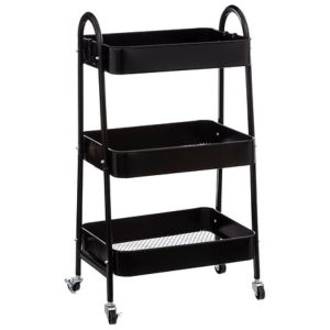 3 tier black metal kitchen trolley 78x44x32cm