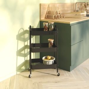 3 tier black metal kitchen trolley 78x44x32cm