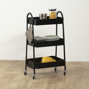 3 tier black metal kitchen trolley 78x44x32cm