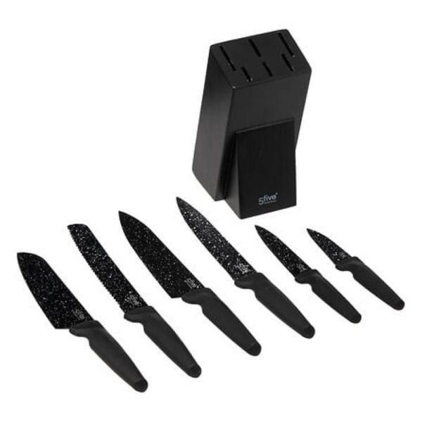 black knife block with 6 knives