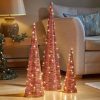 red gold braid treebelisk set of 3 led lg 80x20cm