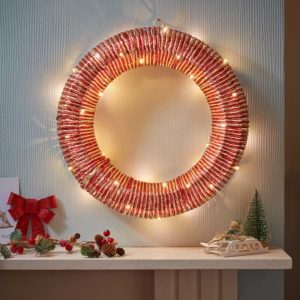 Red Gold Braid Wreath D40cm LED