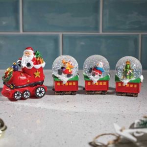 all aboard santas snow globe train l30cm