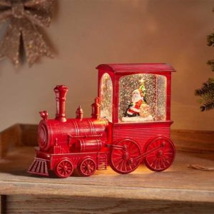 All Aboard Red Train Snow Lantern H17cm LED